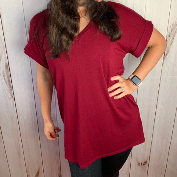 The Melody Top- red rolled sleeve tee - Picture 6 of 8
